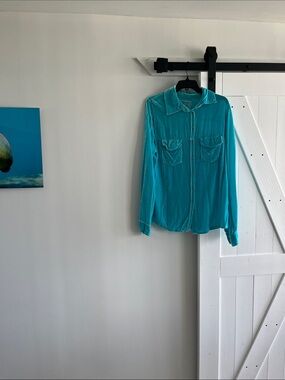 Johnny Was Turquoise Button-Down Velvet Shirt